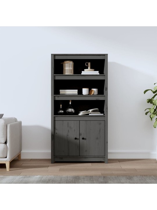 Skříň highboard šedá 80 x 35 x 154 cm masivní borové dřevo