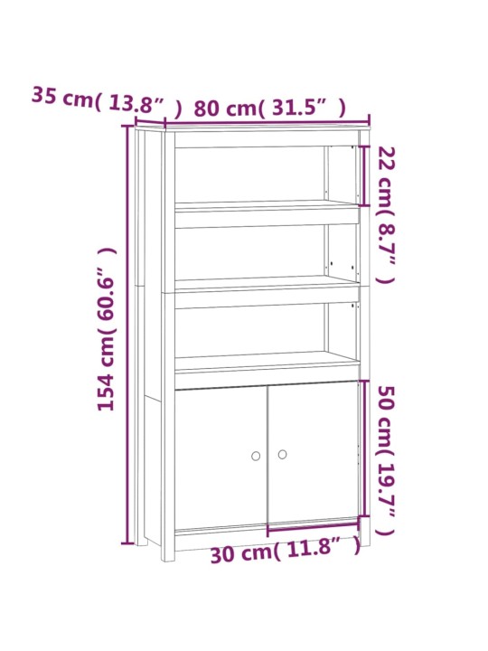 Skříň highboard medově hnědá 80 x 35 x 154 cm masivní borovice