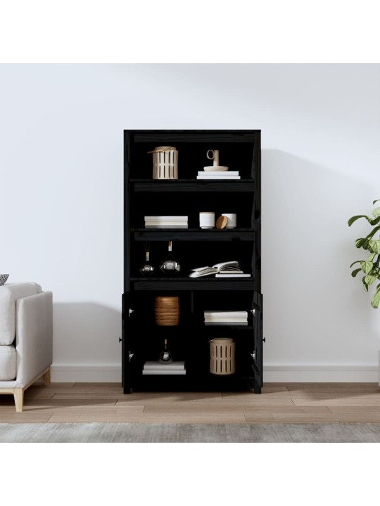 Skříň highboard černá 80 x 35 x 154 cm masivní borové dřevo