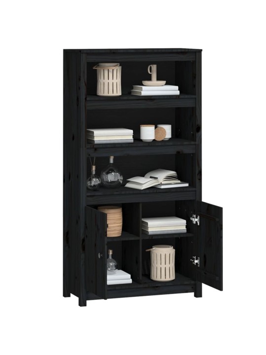 Skříň highboard černá 80 x 35 x 154 cm masivní borové dřevo