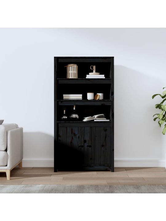 Skříň highboard černá 80 x 35 x 154 cm masivní borové dřevo