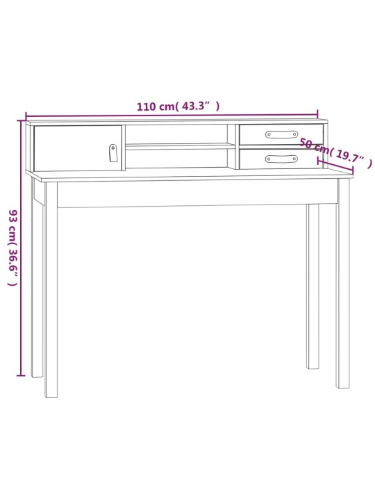 Psací stůl bílý 110x50x93 cm masivní borové dřevo