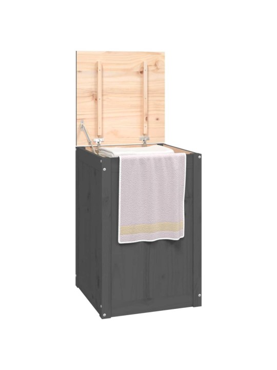 Box na prádlo šedý 44 x 44 x 66 cm masivní borové dřevo