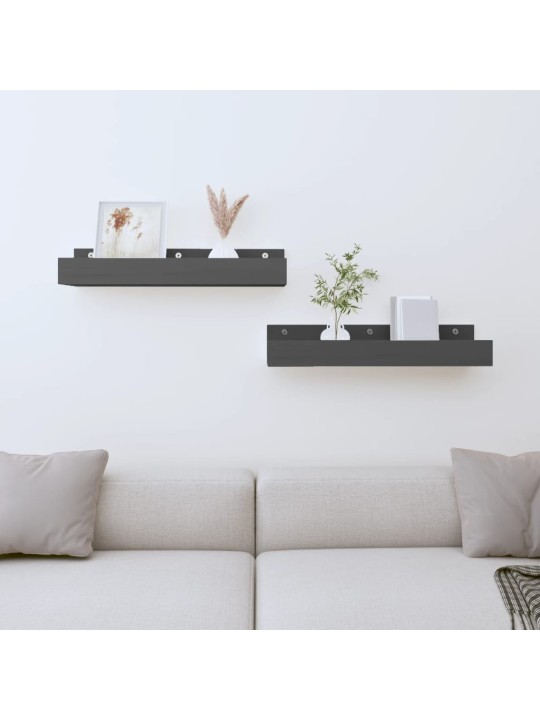 Nástěnné police 2 ks šedé 50 x 12 x 9 cm masivní borové dřevo