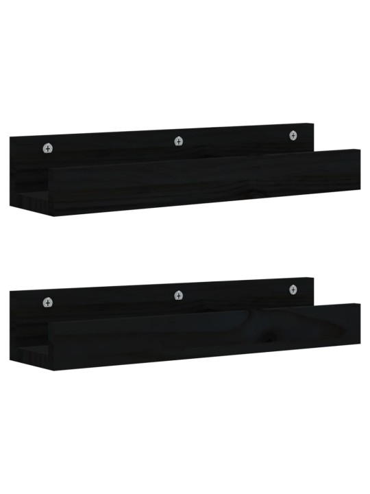 Nástěnné police 2 ks černé 50 x 12 x 9 cm masivní borové dřevo