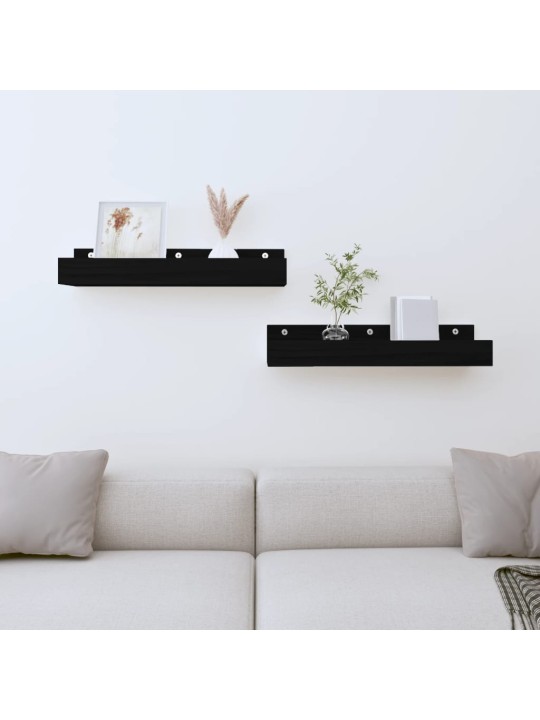 Nástěnné police 2 ks černé 50 x 12 x 9 cm masivní borové dřevo