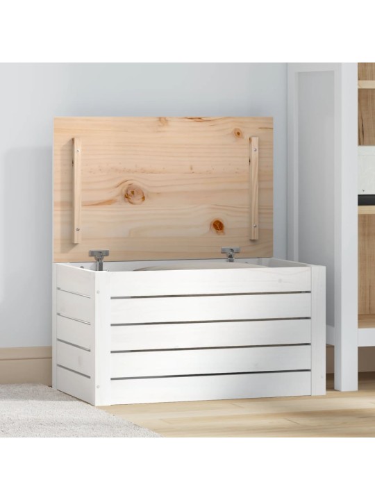 Úložný box bílý 59,5 x 36,5 x 33 cm masivní borové dřevo