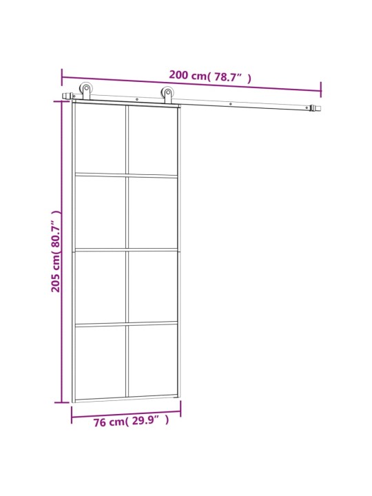 Posuvné dveře s kováním 76x205 cm ESG sklo a hliník
