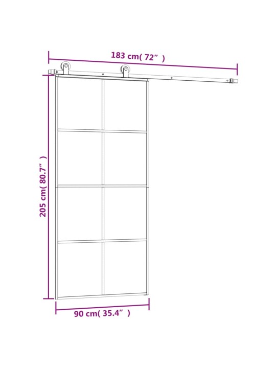 Posuvné dveře s kováním 90x205 cm ESG sklo a hliník