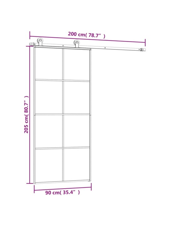 Posuvné dveře s kováním 90x205 cm ESG sklo a hliník
