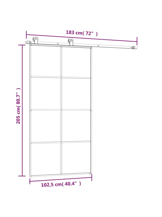 Posuvné dveře s kováním 102,5 x 205 cm ESG sklo a hliník