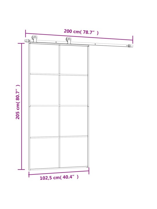 Posuvné dveře s kováním 102,5 x 205 cm ESG sklo a hliník