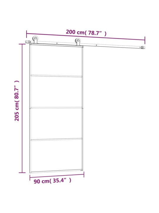 Posuvné dveře s kováním 90x205 cm ESG sklo a hliník