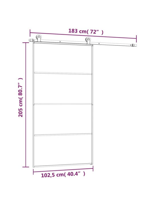 Posuvné dveře s kováním 102,5 x 205 cm ESG sklo a hliník