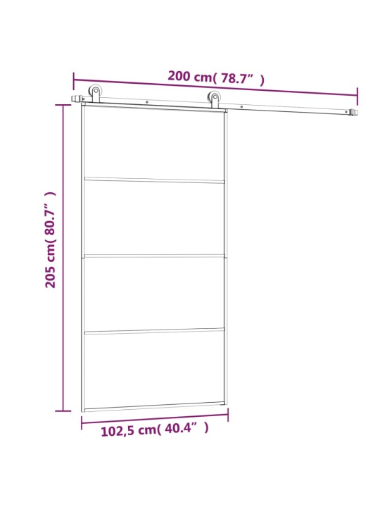 Posuvné dveře s kováním 102,5 x 205 cm ESG sklo a hliník