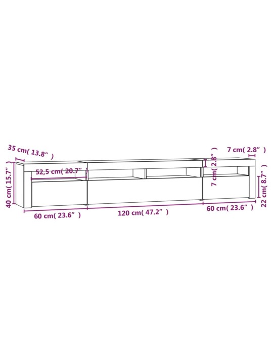 TV skříňka s LED osvětlením kouřový dub 240x35x40 cm