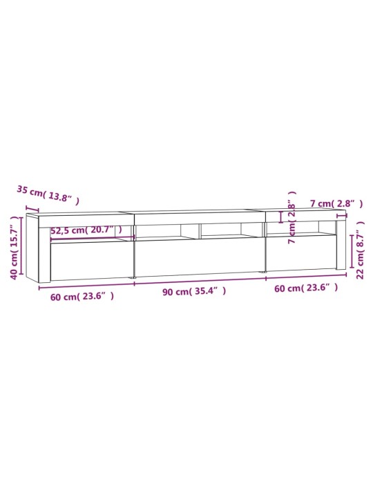 TV skříňka s LED osvětlením kouřový dub 210 x 35 x 40 cm