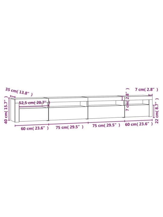 TV skříňka s LED osvětlením bílá 270x35x40 cm