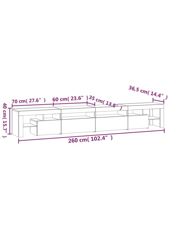 TV skříňka s LED osvětlením betonově šedá 260x36,5x40 cm