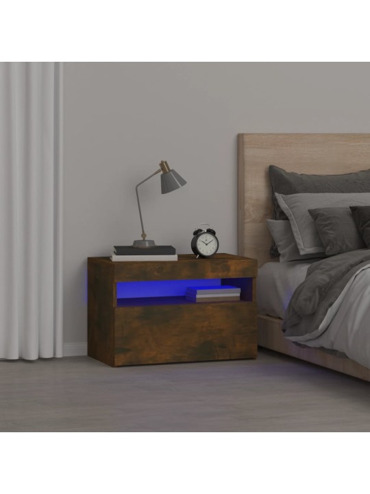 Noční stolek s LED osvětlením kouřový dub 60 x 35 x 40 cm
