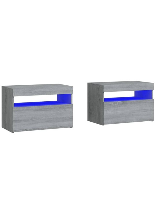 Noční stolky 2 ks s led osvětlením šedé sonoma 60 x 35 x 40 cm