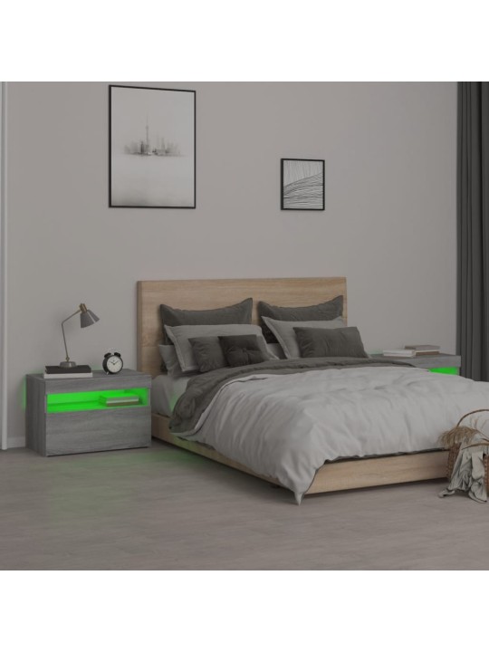 Noční stolky 2 ks s led osvětlením šedé sonoma 60 x 35 x 40 cm