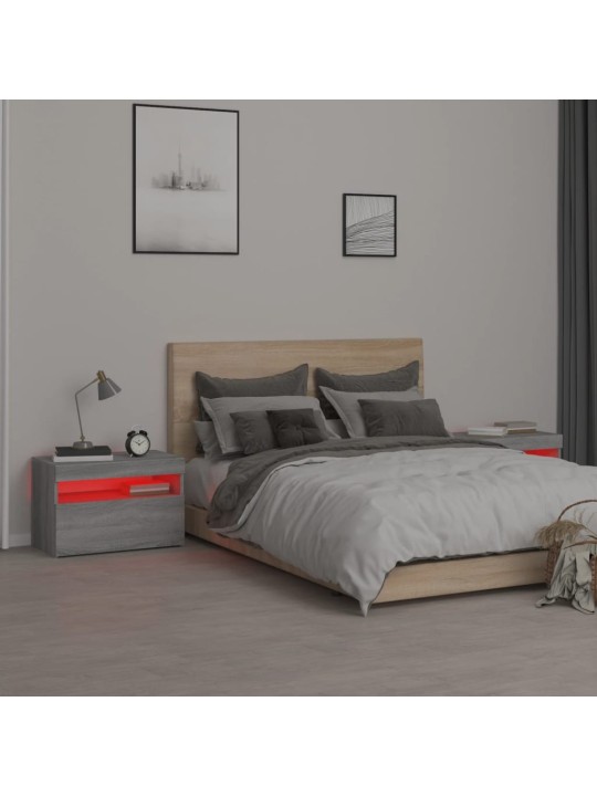 Noční stolky 2 ks s led osvětlením šedé sonoma 60 x 35 x 40 cm