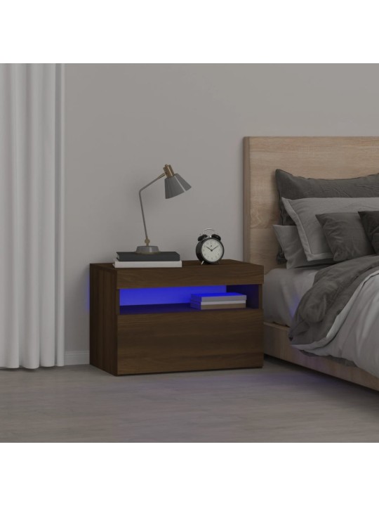 Noční stolek s led osvětlením hnědý dub 60 x 35 x 40 cm
