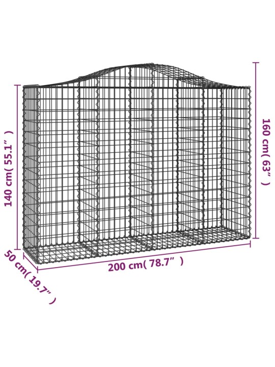 Klenutý gabionový koš 200 x 50 x 140/160 cm pozinkované železo