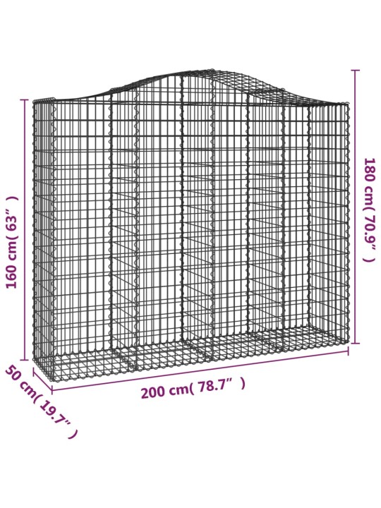 Klenutý gabionový koš 200 x 50 x 160/180 cm pozinkované železo