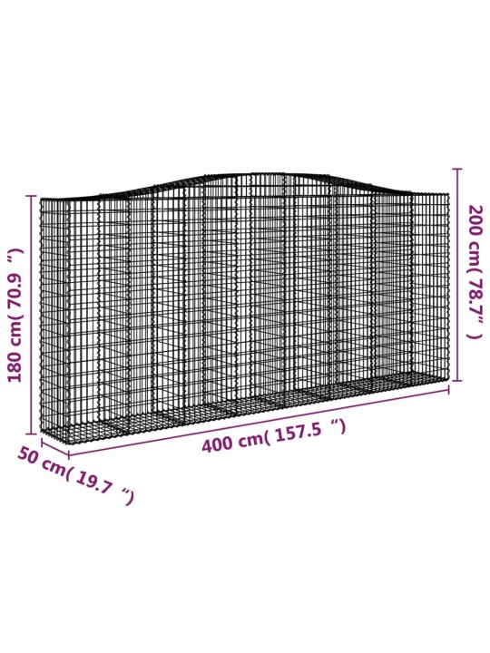 Klenutý gabionový koš 400 x 50 x 180/200 cm pozinkované železo