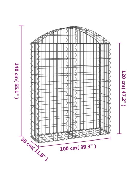 Klenutý gabionový koš 100 x 30 x 120/140 cm pozinkované železo