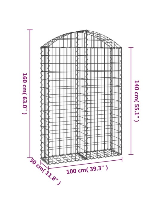 Klenutý gabionový koš 100 x 30 x 140/160 cm pozinkované železo