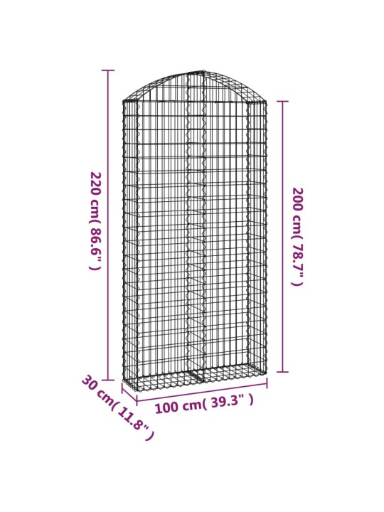 Klenutý gabionový koš 100 x 30 x 200/220 cm pozinkované železo