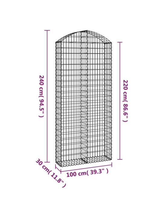 Klenutý gabionový koš 100 x 30 x 220/240 cm pozinkované železo