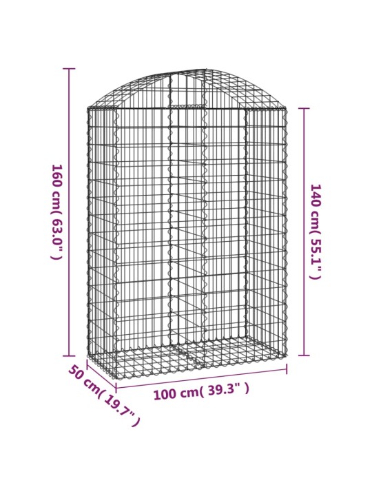 Klenutý gabionový koš 100 x 50 x 140/160 cm pozinkované železo