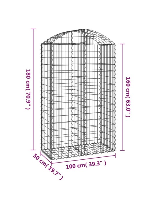 Klenutý gabionový koš 100 x 50 x 160/180 cm pozinkované železo