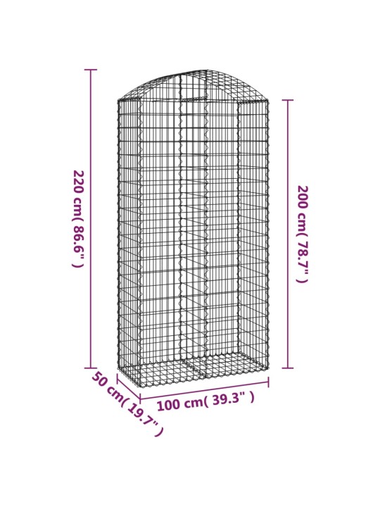Klenutý gabionový koš 100 x 50 x 200/220 cm pozinkované železo