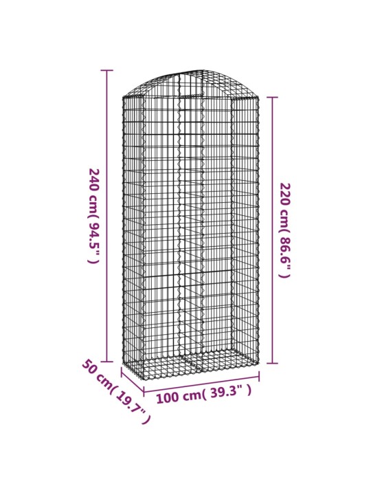 Klenutý gabionový koš 100 x 50 x 220/240 cm pozinkované železo
