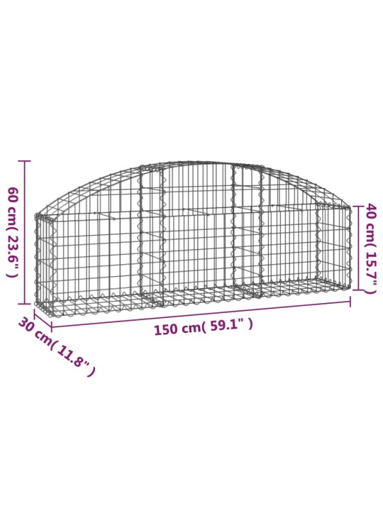 Klenutý gabionový koš 150 x 30 x 40/60 cm pozinkované železo