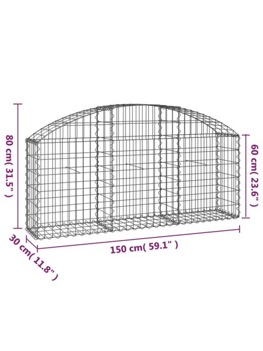 Klenutý gabionový koš 150 x 30 x 60/80 cm pozinkované železo