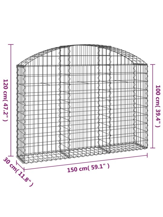 Klenutý gabionový koš 150 x 30 x 100/120 cm pozinkované železo