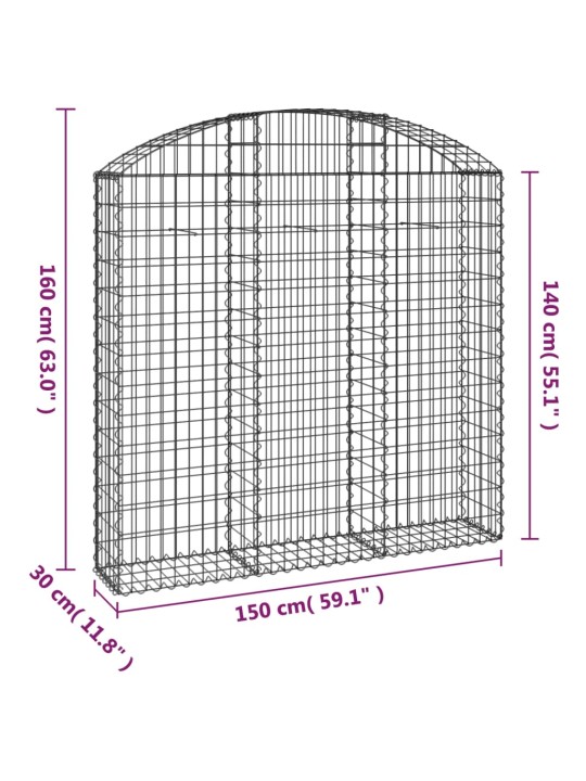 Klenutý gabionový koš 150 x 30 x 140/160 cm pozinkované železo