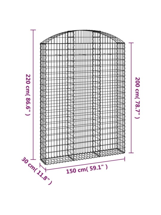 Klenutý gabionový koš 150 x 30 x 200/220 cm pozinkované železo