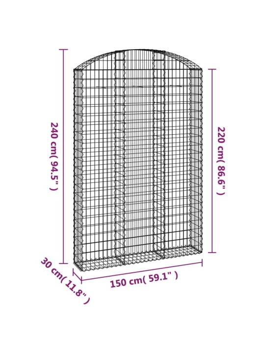 Klenutý gabionový koš 150 x 30 x 220/240 cm pozinkované železo
