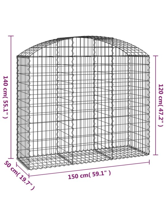 Klenutý gabionový koš 150 x 50 x 120/140 cm pozinkované železo