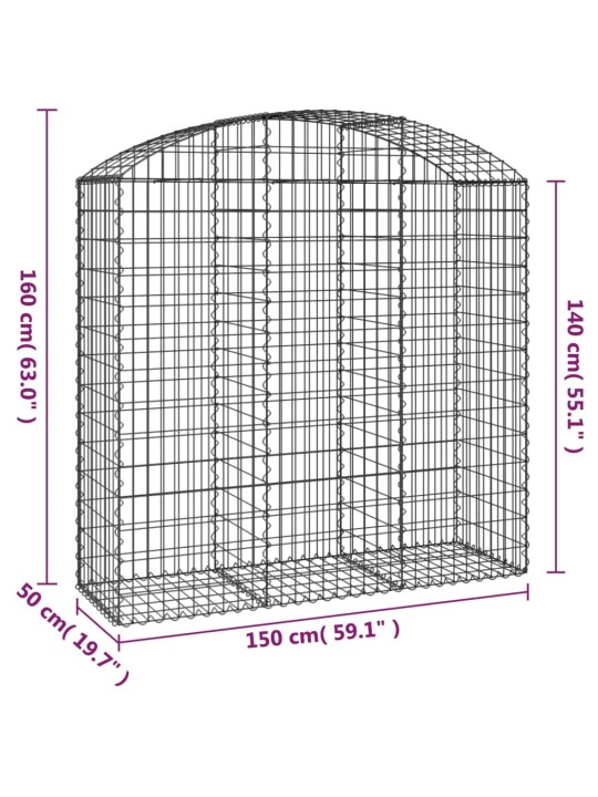 Klenutý gabionový koš 150 x 50 x 140/160 cm pozinkované železo