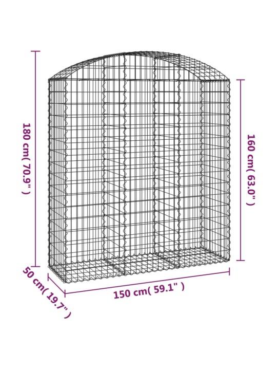 Klenutý gabionový koš 150 x 50 x 160/180 cm pozinkované železo