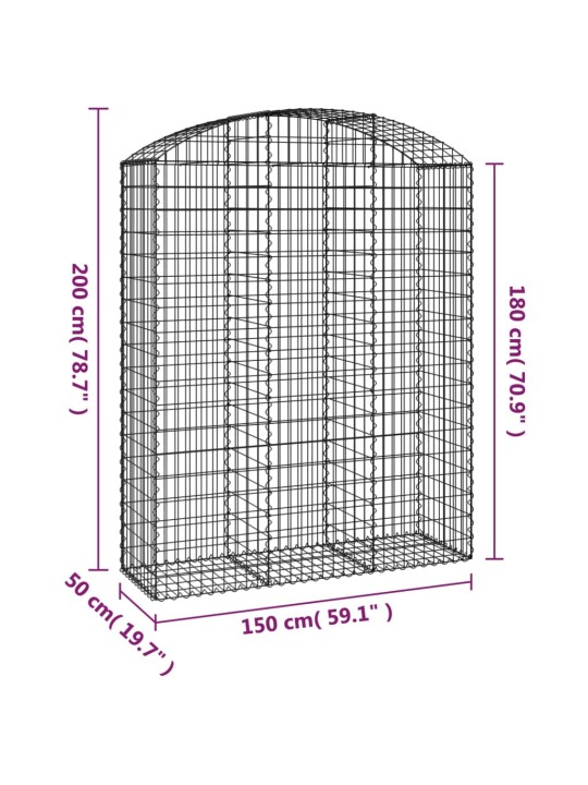 Klenutý gabionový koš 150 x 50 x 180/200 cm pozinkované železo