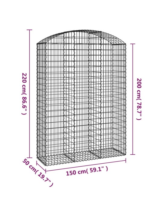 Klenutý gabionový koš 150 x 50 x 200/220 cm pozinkované železo